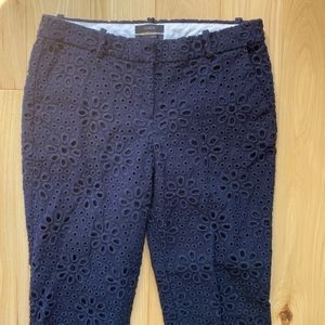 JCrew Cafe Capri cropped leg dress pants in a beautiful navy eyelet women Size 0